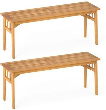 Costway 48 Inches Acacia Wood Bench with Breathable Slat Seat and Stable Triangular Structure-2