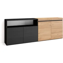 SIDEBOARD eiche, schwarz, 200/35/75cm