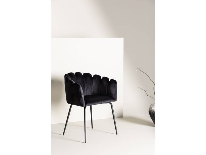 Esszimmerstuhl VENTURE HOME Limhamn, gepolsterter Esszimmer-Sessel, mit Armlehnen , schwarz (schwarz, schwarz, schwarz), B:61cm H:77cm, Polyester, Polyurethan, Sperrholz, Stahl, Stühle, Esszimmerstuhl, Polsterstuhl, weicher Bezug, mit Armlehnen, Metallbeine, charaktervoll