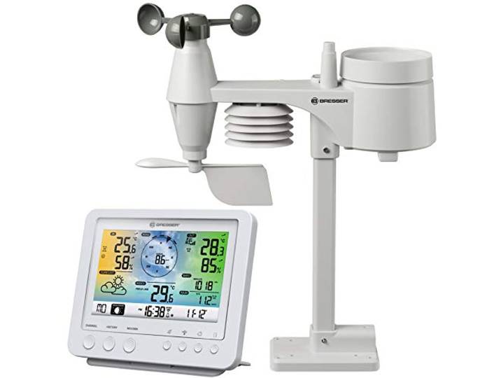 BRESSER 7002581 Weerstation Draadloos Met Buitensensor, Weerstation 5-In-1 Met 5,7 Inch Kleurendisplay, Wit