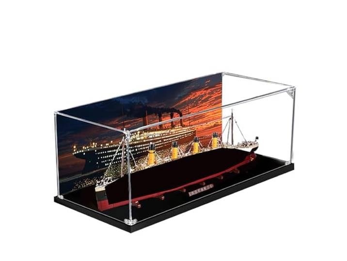 Acryl-Vitrine für Lego 10294 Titanic Bauset, staubdichte transparente Box, Vitrine – nur Vitrine, Schaukasten kompatibel mit Lego 10294 (Rückenspray 3 mm, schwarzer Sockel)