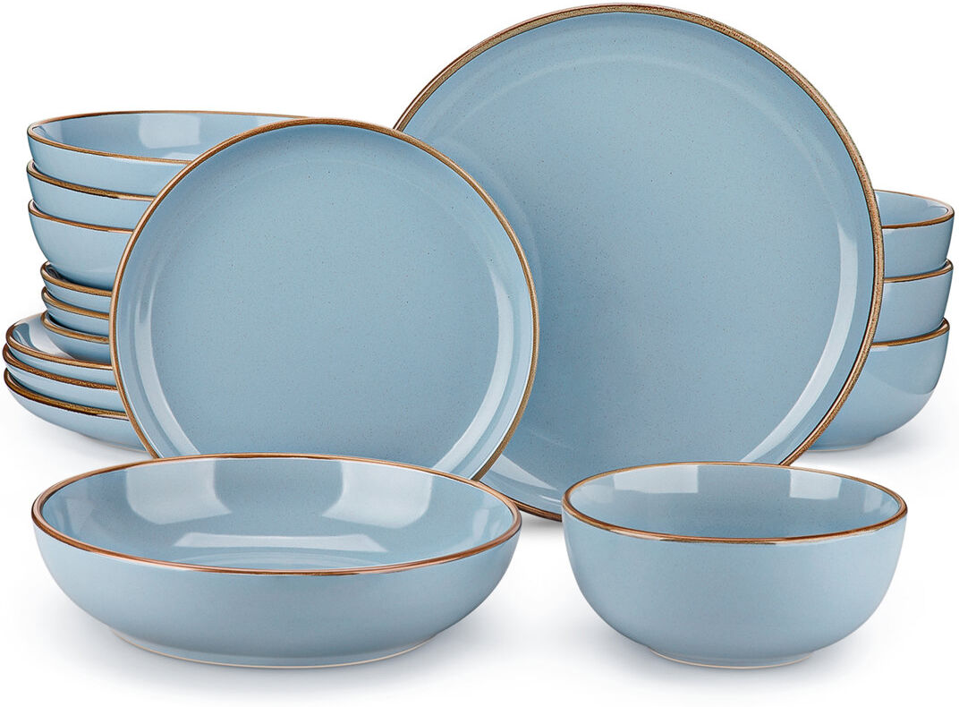 Vancasso 16 Piece Color Glazed Ceramic Tableware Set, Dinner Plate, Dessert Plate, Bowl And Soup Plate, Service For 4 People, Light Blue Blue 16
