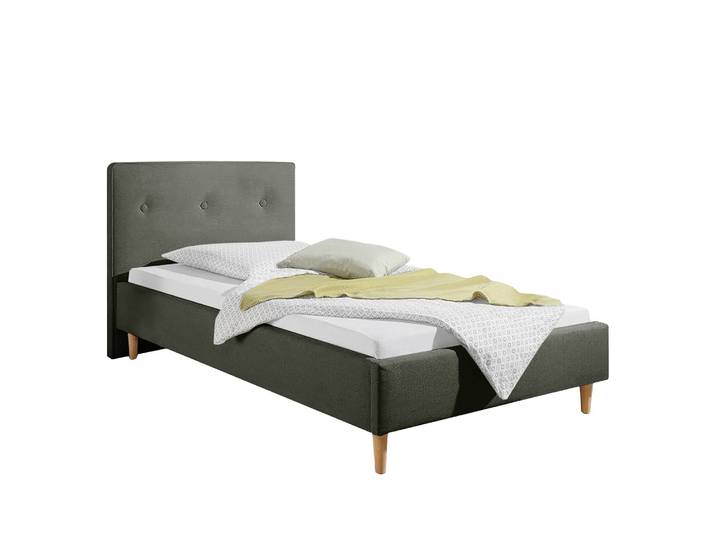 Lit capitonné Mosvik 100 x 200cm Tissu structuré Gris/Anthracite