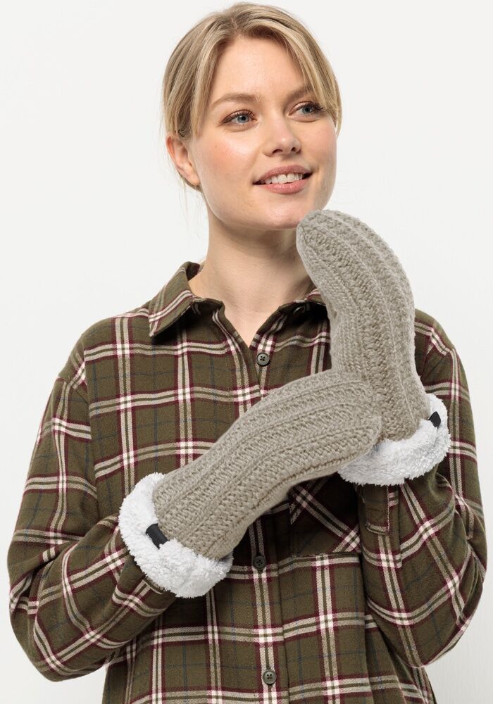 Fäustlinge JACK WOLFSKIN "HIGHLOFT KNIT MITTEN W", Damen, Gr. S (36), grau (dusty, grau), Obermaterial: 100% Polyester. Futter: 100% Polyester, Handschuhe Fäustlinge dusty, grau S (36)