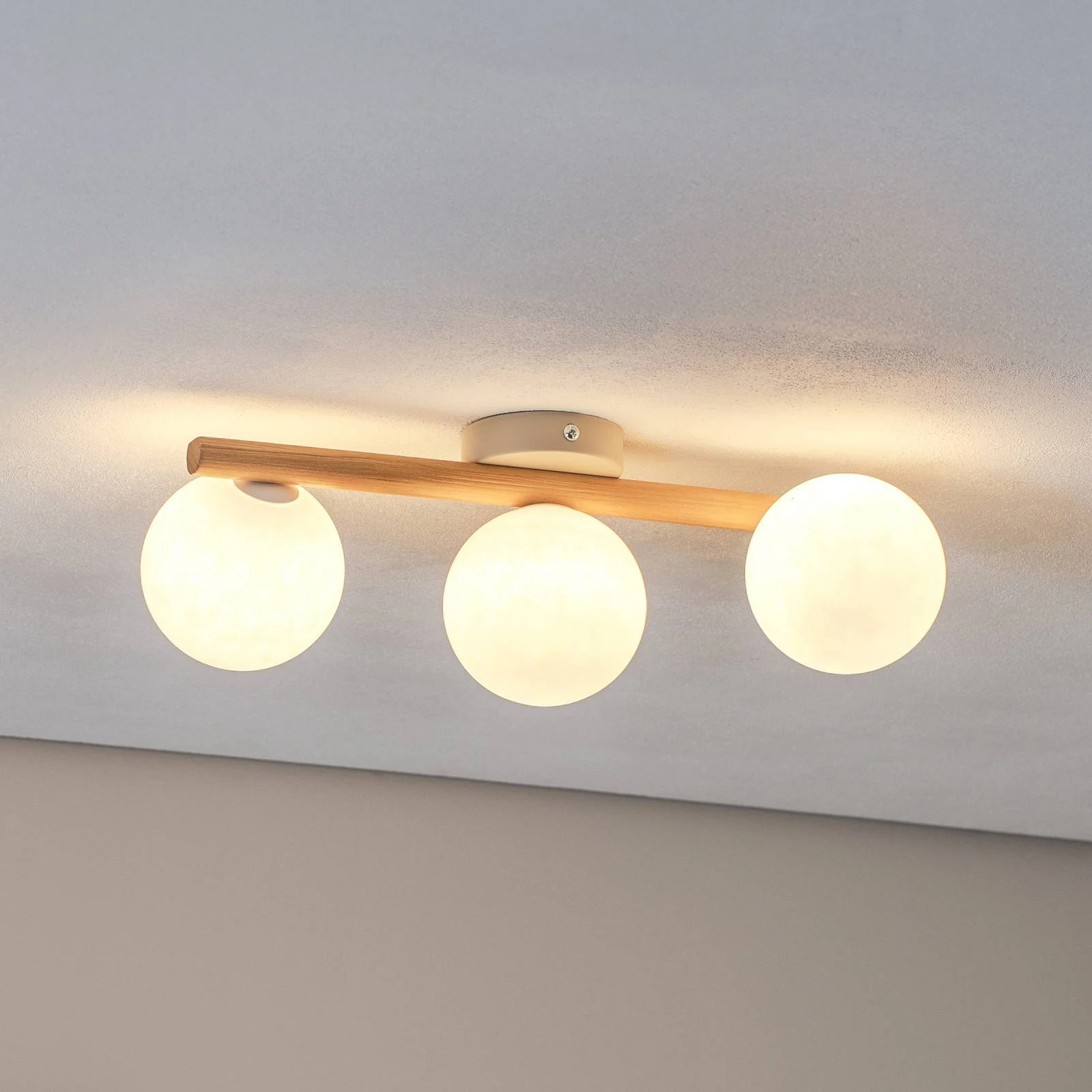 TK Lighting Plafondlamp Estera, Licht Hout en Glas, Dimbaar