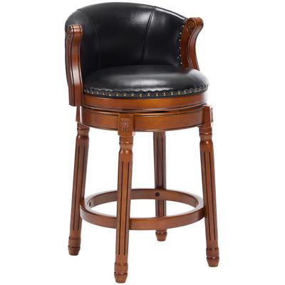 STILVORA Barstuhl Echtleder Holz Schwarz 66,0 cm Sitzhöhe, 360° drehbar
