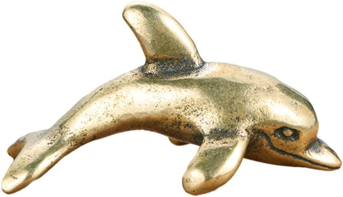 Gouden Dolfijn Standbeeld van Messing voor Huisdecoratie - 4,1 x 2,1 cm