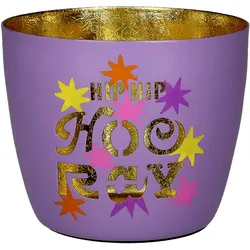 Madras Windlicht M mit Motiv Hip hip hoo ray in lila/gold