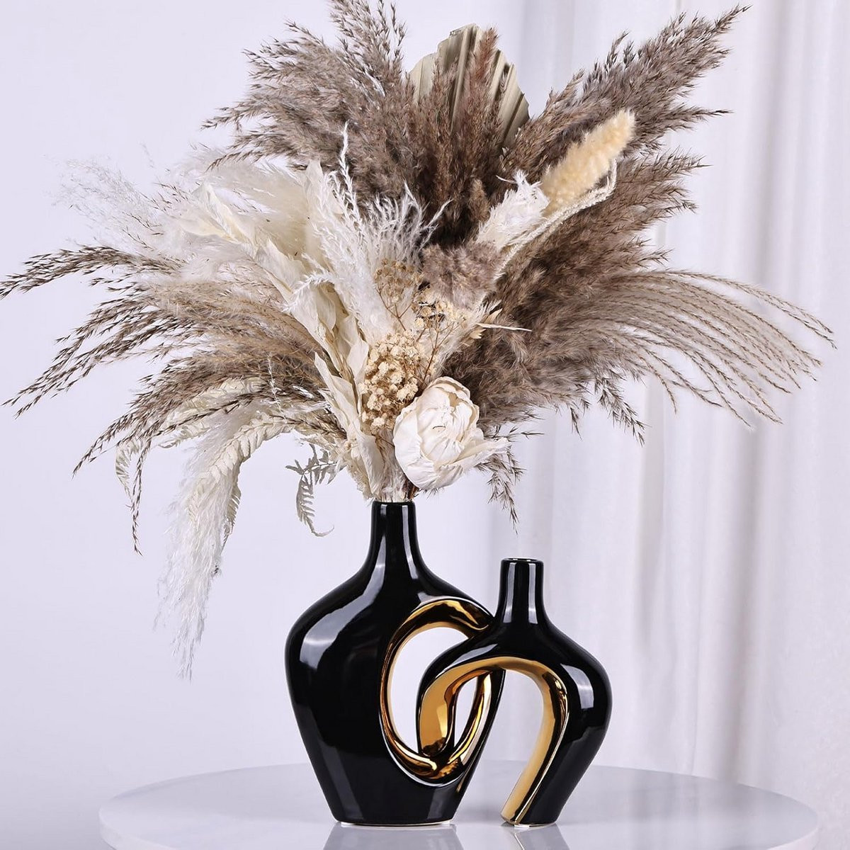 Set van 2 Keramische Vazen - Decoratieve Potten in Zwart Goud voor Woonkamer Decoratie