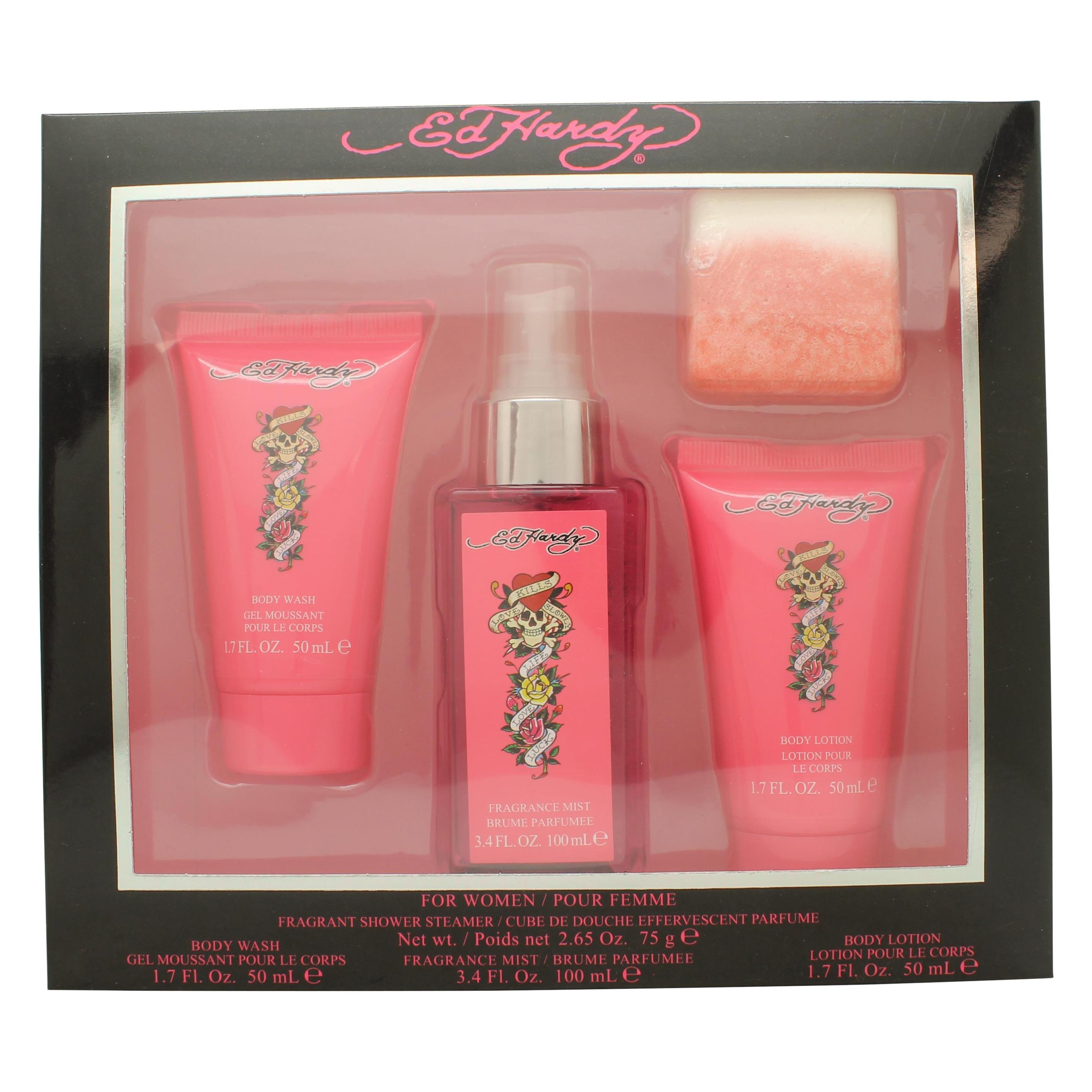 Ed Hardy Geschenkset für Frauen 100ml Body Mist + 50ml Body Wash + 50ml Body Lotion + 75g Bath Fizz (Körperpflegeset, Parfum Set) (5741786)