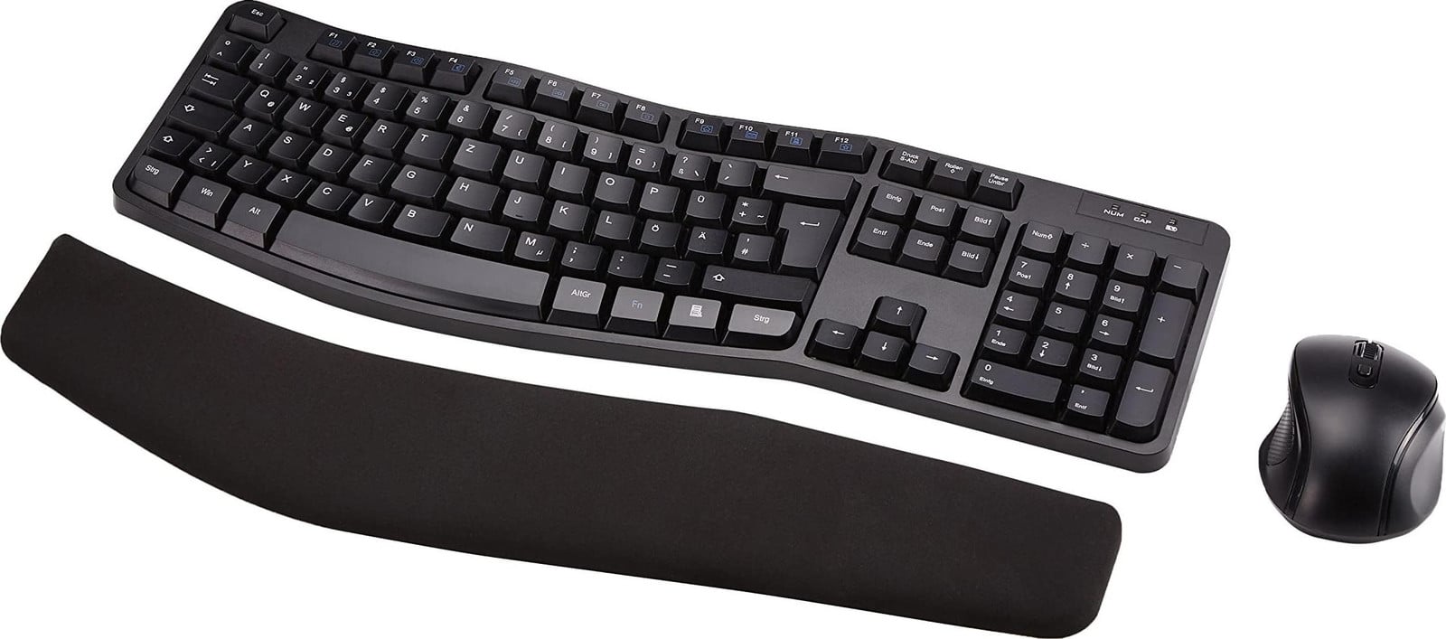 Amazon Basics ergonomische draadloze toetsenbord- en muisset, QWERTY-indeling, zwart