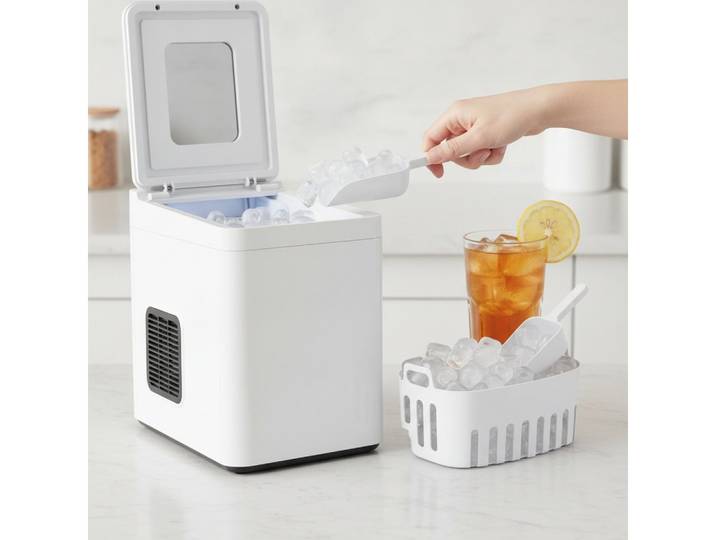 kowdom Eismaschine Selbstreinigende Eiswürfelmaschine leise, kompakt, 2 Eisgrößen, weiß, Selbstreinigend, 2 Eisgrößen, LED-Anzeige, Leise, Kompakt