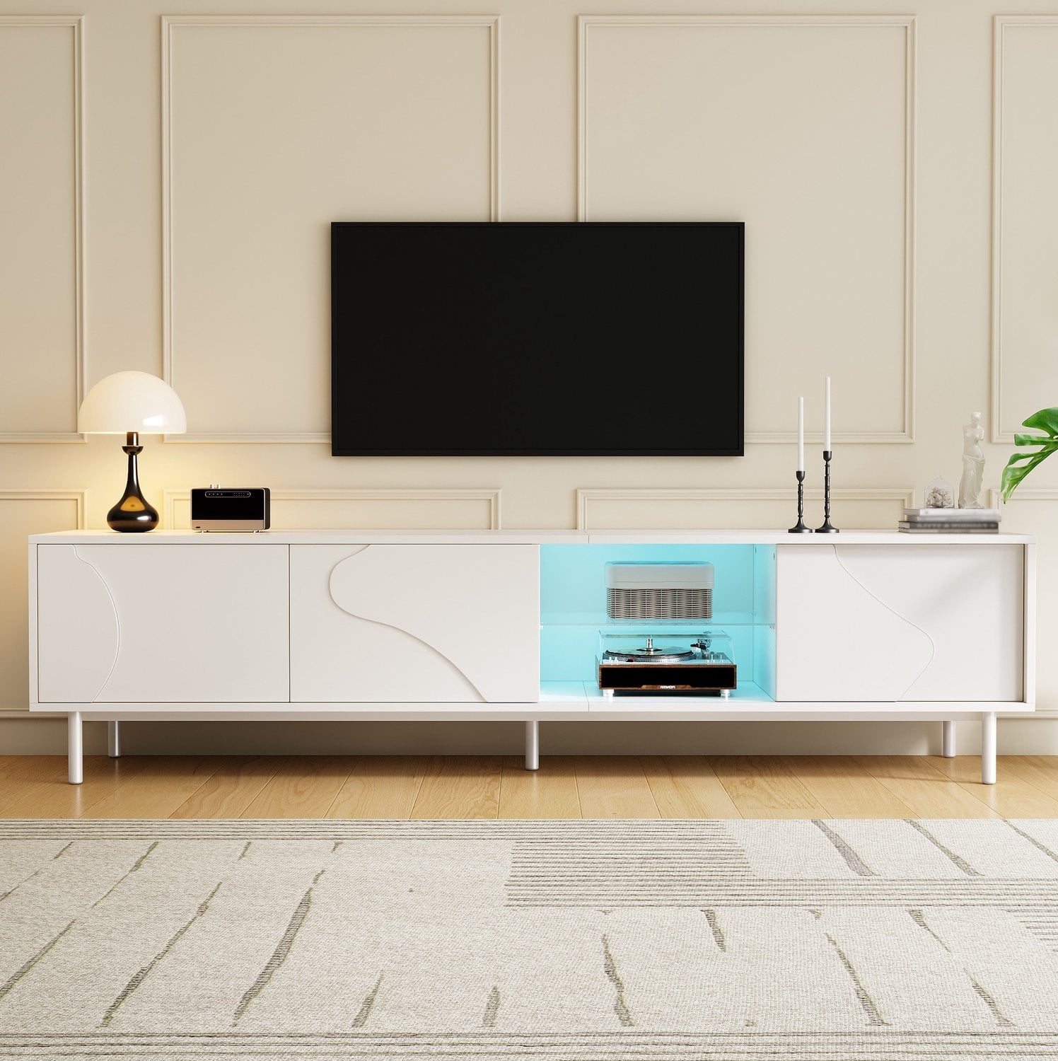 CHICFURN TV-meubel met LED-verlichting via app, 3 schuifdeuren, wit