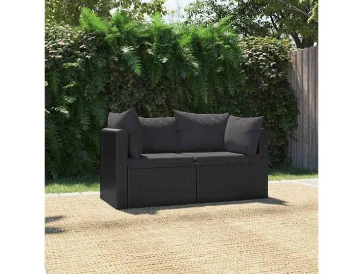 Canapés de jardin 2 pcs avec coussins Résine tressée Noir