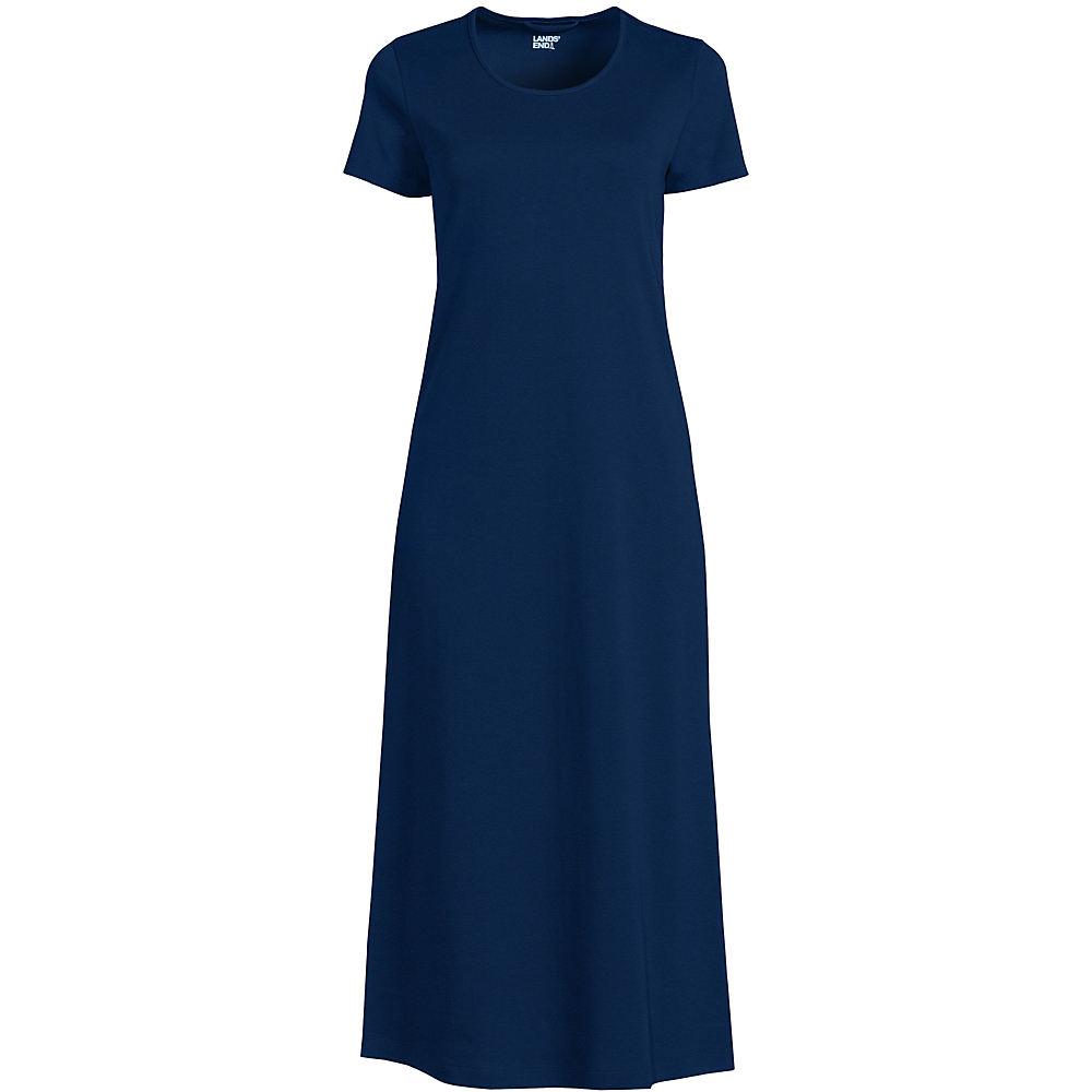 Wadenlanges Kurzarm-Nachthemd aus reiner Baumwolle für Damen in Petite-Größe, Damen, size: petite, Blau, Baumwolle, by Lands' End