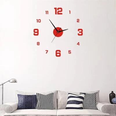Inspired Finds Luminous Digital Wall Clock Silent DIY 3D Stereo Design For Living Room & Bedroom Decor red 40cm