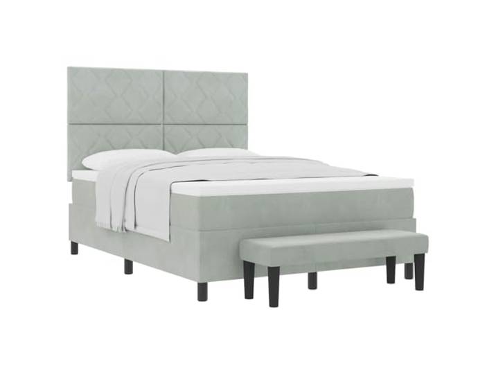 PUGYNBK Boxspringbett aus Samt, Grau, 190 x 140 cm Robuster Holzrahmen, mittlere Schaumstoffmatratze, modernes Design, einfache Reinigung