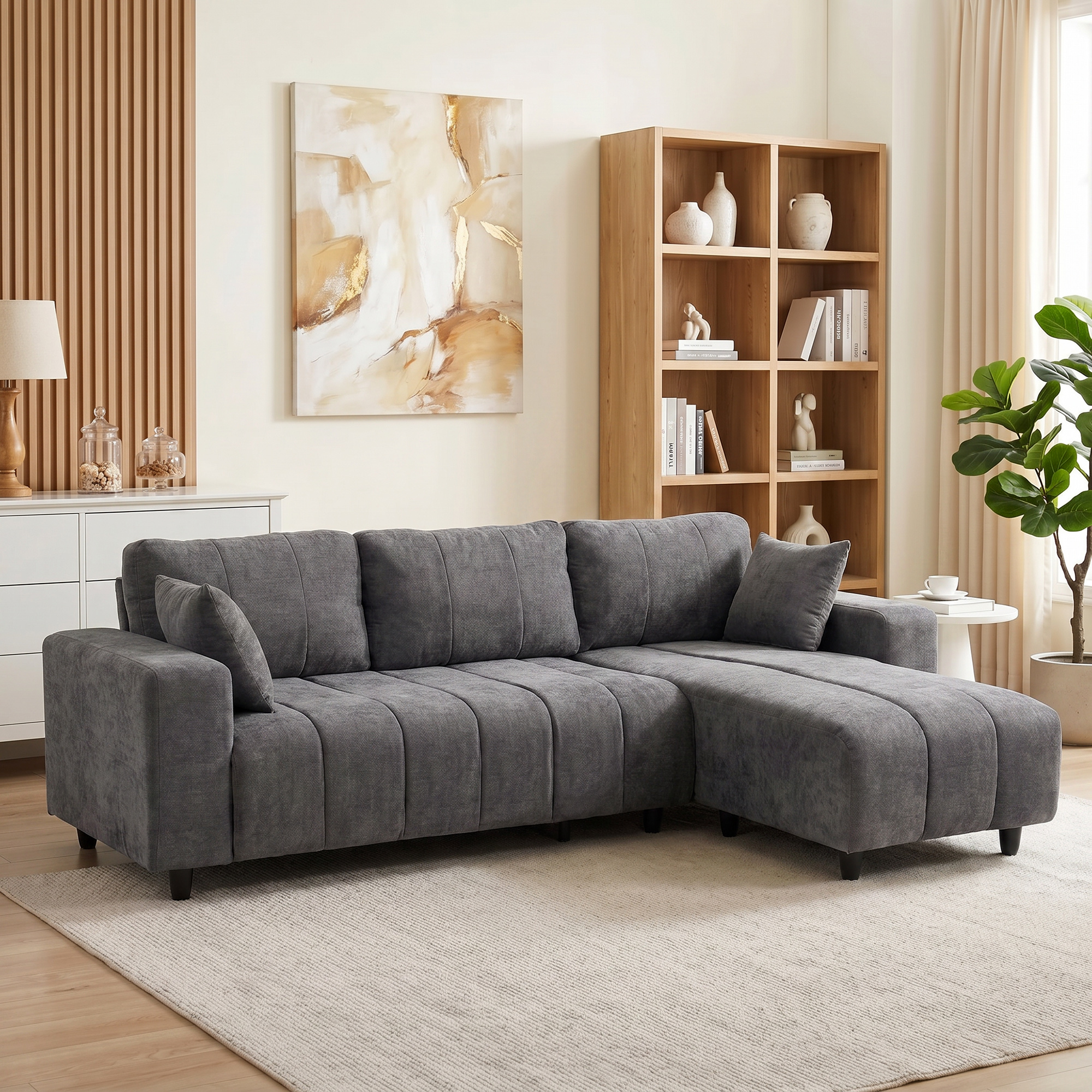 Homcom Divano angolare modulabile 3 posti con penisola reversibile, 242 cm, grigio   Aosom Italy