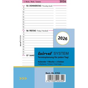 Bind Kalendereinlagen 5702, Mini, Jahr 2026, 1 Woche auf 2 Seiten, A7
