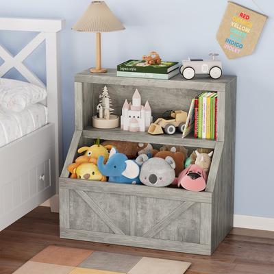 Garvee Toy Storage Organizer and Bookshelf, Wooden Toddler Bookcase Cabinet with Storage Organizer