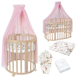 BABYBETT NATUR OVAL 7in1 mit Matratze und Himmelset