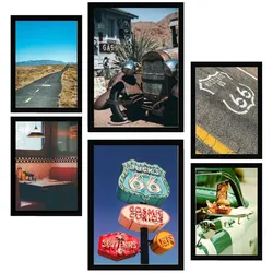 POSTER Set Mit 6 Route 66 Usa, Und Kultur A3 & A4 Schwarzer Rahmen