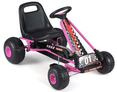 Costway Go Kart for Kids 4 Wheels Pedal with Adjustable Seat and Multi-Terrain Wheels-Pink
