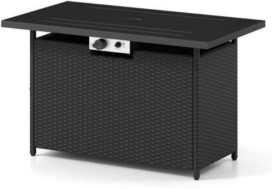 Costway 44.5 Inch Propane Fire Pit Table Rattan Gas 2-in-1 with Stainless Steel Burner-Black & Gray