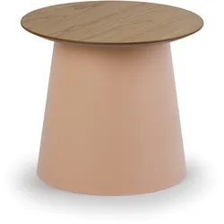 Kunstoff-Couchtisch SETA mit Holzplatte, Durchmesser 49 cm, Eiche/ziegelrot