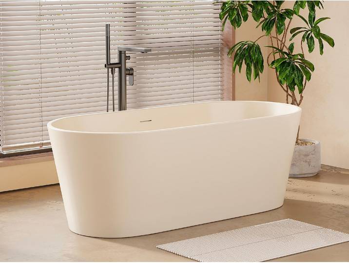 Baignoire îlot ovale - 159 x 74 x 56 cm - Acrylique - Beige mat - 255L - LUZECA