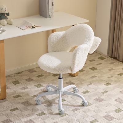 No Fluffy Sherpa Petal Back Swivel Accent Chair Vanity Stool Armless Task Chair With With Detachable Bow Pillow