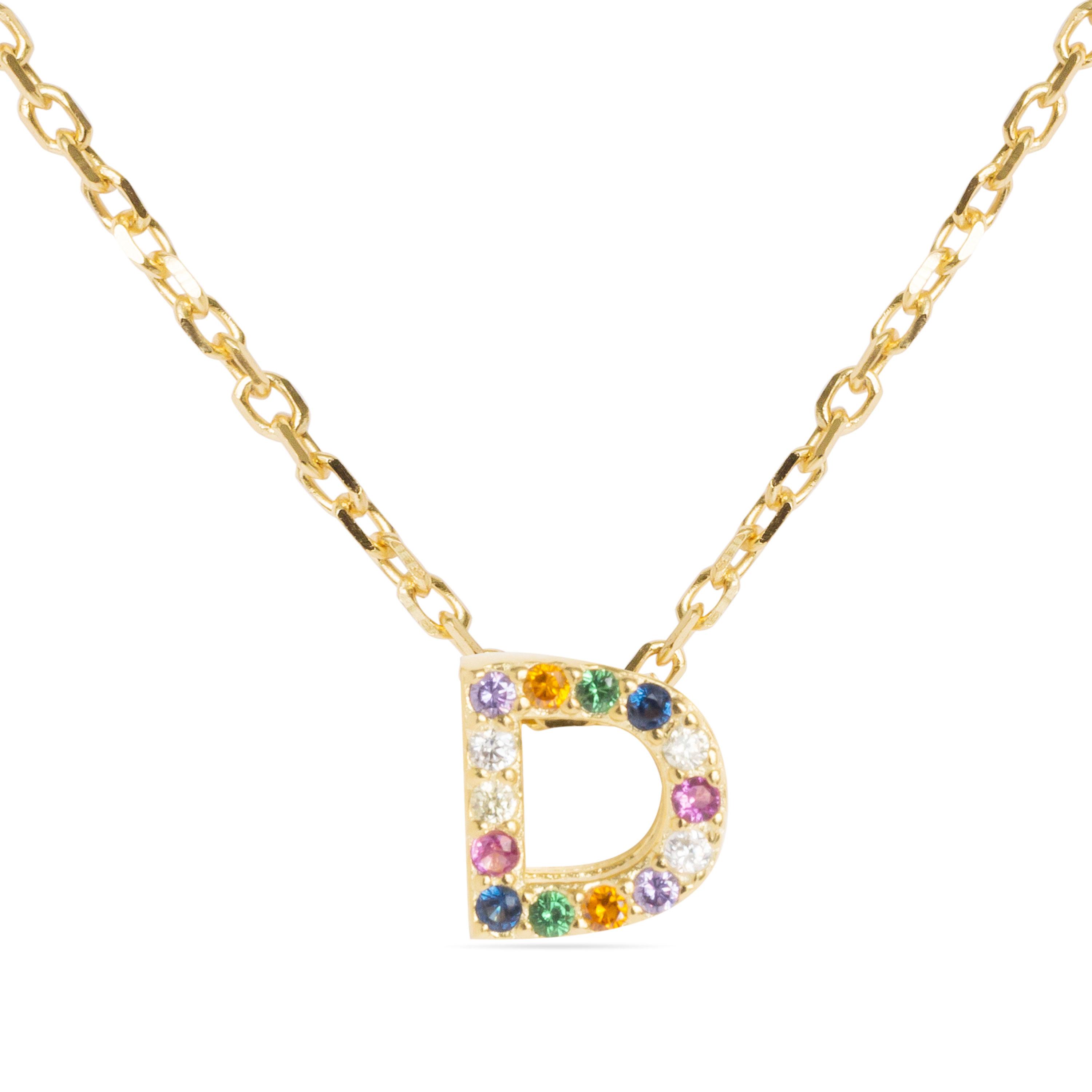 Luxenter Sterling Zilver 925 collier met Veelkleurige Zirkonia afgewerkt in 18K geel goud - Alfabet