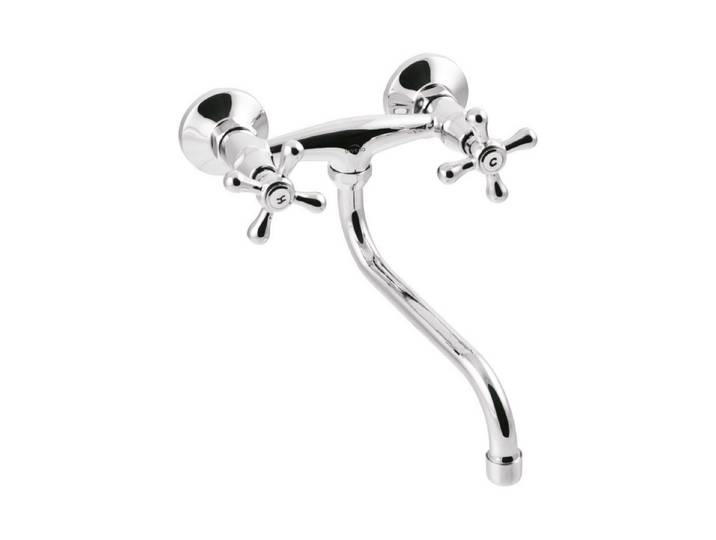 KOLMAN Küchenarmatur ROMA Wandmontage Wasserhahn 20 cm in Silber