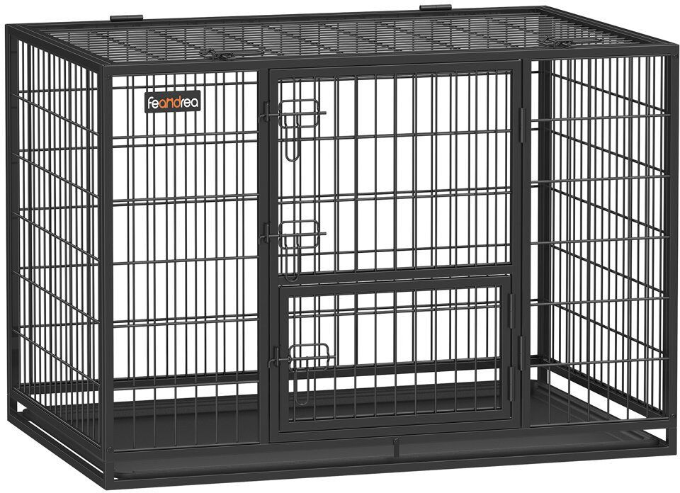FEANDREA Metal Pet Crate with 1 Door Black 75cm H x 70cm W x 107cm D
