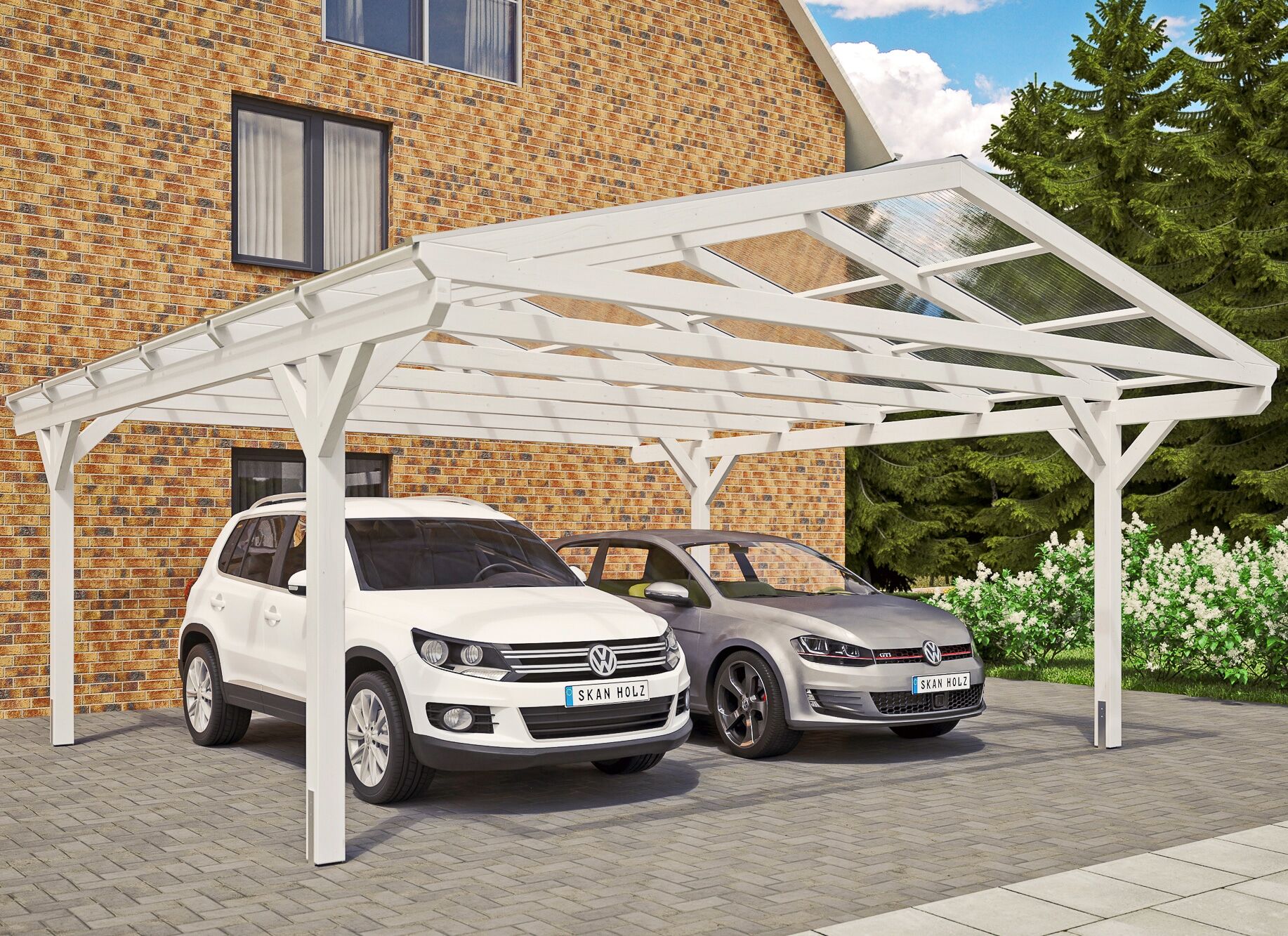 Doppelcarport SKANHOLZ "Westerwald", weiß, B/H/T: 220cm x, Carports