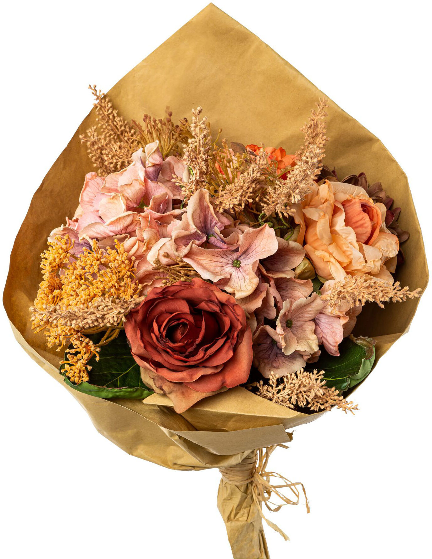 Kunstblume CREATIV GREEN "Blumenstrauß in Packpapier", braun, H:50cm, Kunstpflanzen, Kunstblume, mit Textilpflanzen in trendiger Trockenblumen-Optik