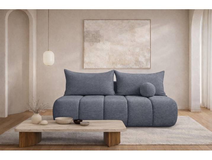 Kaiser Möbel Sofa mit Schlaffunktion und Bettkasten, Schlafsofa, Veloursstoff Monolith, Silber, PIANO