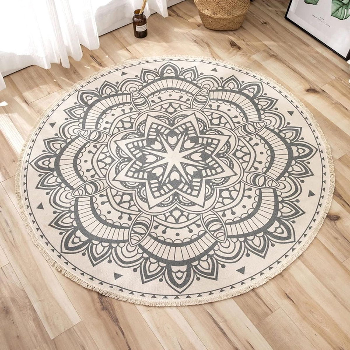 Handgeweven Rond Katoenen Vloerkleed met Bohemian Print - 90 x 90 cm
