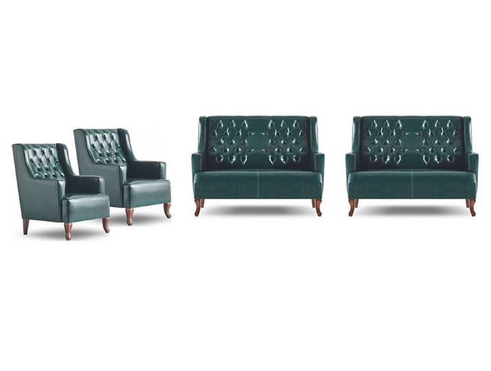 Xlmoebel Sofa Chesterfield Couch Grün Leder mit Holzknöpfen und Vielseitigkeit, Sofa-Set 4 Teile, Made in Europa