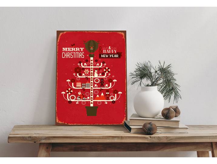 Alu-Dibond-Druck QUEENCE Weihnachtsbaum , rot (farbe bild(er): rot), B:20cm H:30cm T:0,2cm, Alu Dibond, Bilder, Alu-Dibond-Druck, Merry Christmas, Schild