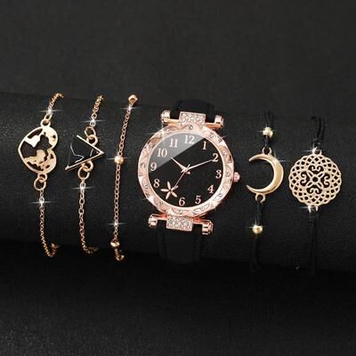 Fusion Finds Women's Watch Set With Leather Strap Quartz Watch And Matching Bracelets a Set