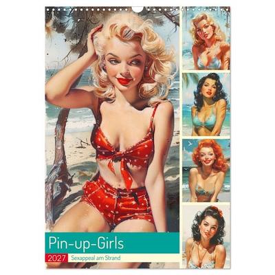 Pin-up-Girls. Sexappeal am Strand (Wandkalender 2027 DIN A3 hoch), CALVENDO Monatskalender