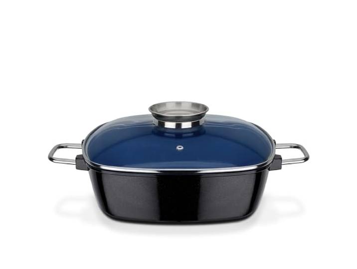 GSW Rôtissoire carrée Ceramica – rôtissoire avec Couvercle\, idéale pour mijoter\, étuver et rôtir\, également pour Induction et Four – Bleu\, Fonte d'aluminium\, 5 litres