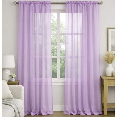 Home Mart Goods "Lilac Sheer Window Rod Pocket Curtain Set 108"" Inches Long (2 Panels) - 108"" Long"