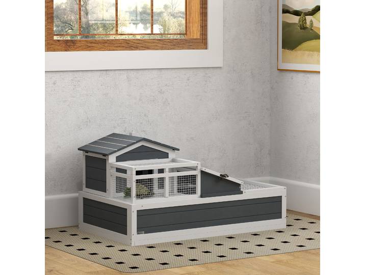 PawHut Maison Tortue 2 Niveaux Bois Sapin Gris Int/Extérieur