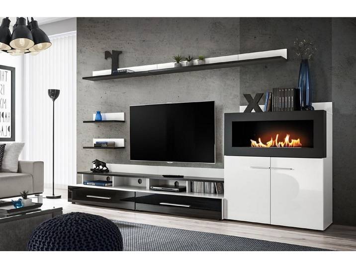 Xlmoebel Wohnwand TV-Ständer Kommode mit integriertem Kamin im modernen Design, (8-St), Made in Europa
