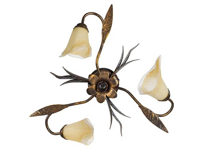 ONLI - Plafonnier 3 lumières en métal marron avec nuances dorées et verres ambre