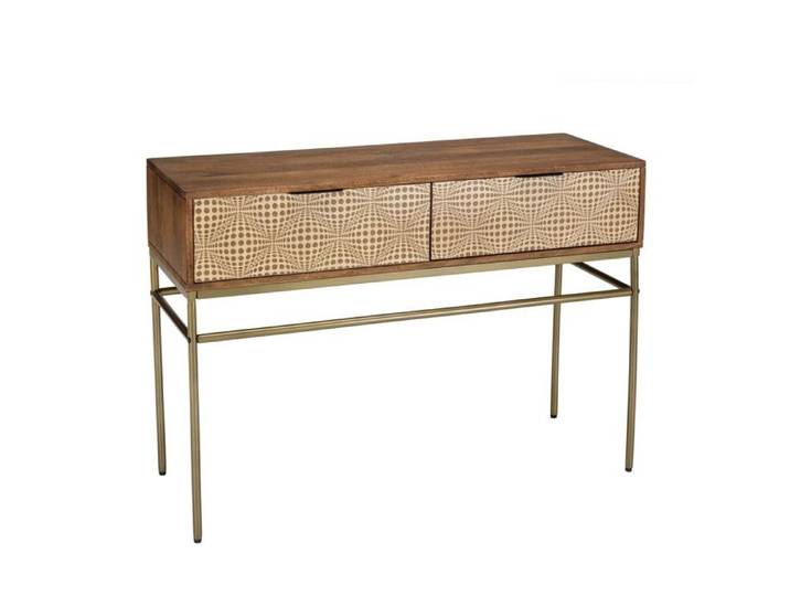 MACABANE ALIX - Console en bois de manguier 2 tiroirs motifs ethniques ALIX
