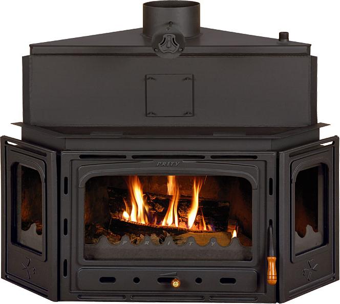 Kamineinsatz PRITY ATC W20 | 5 + 21,1 kW | Gesamt 26,1 kW | Ø200 mm | Gusseisentür | 34 l Wassertasche