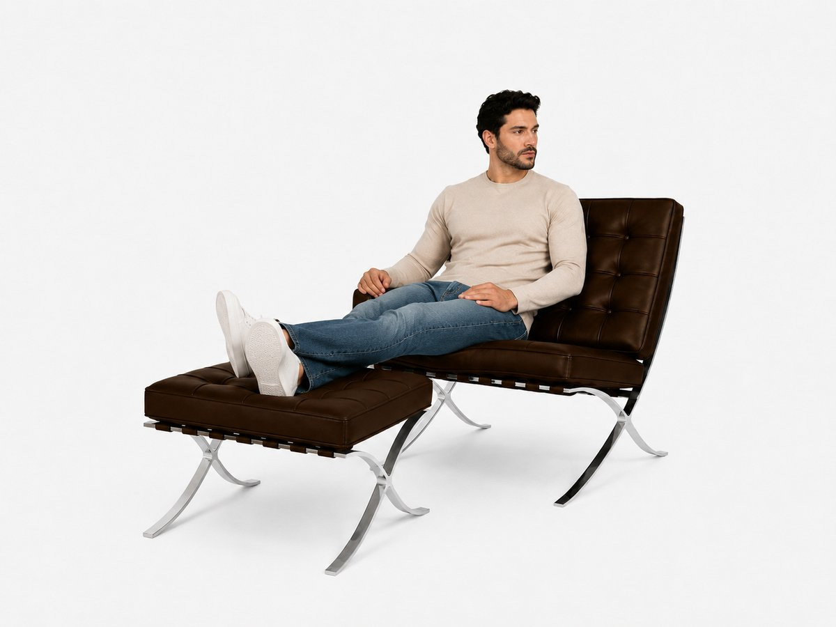 Malmo Stoel met Hocker - Mokka Bruin - Loungefauteuil